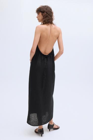 VESTIDO HALTER LINO 100% ZW COLLECTION - Negro de Zara