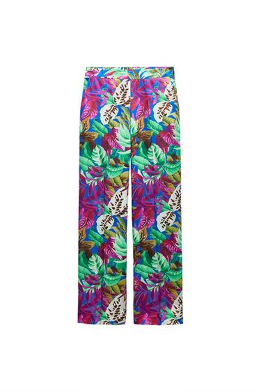 SATIN TROPICAL PRINT TROUSERS