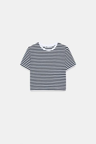Zara SHORT SLEEVE CROP TOP - Blue / White