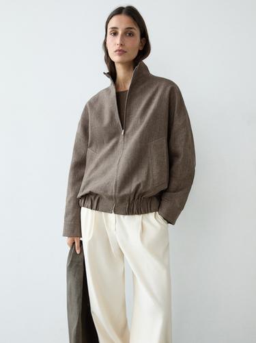 Zara Linen melange bomber jacket with scarf - Tortoise shell