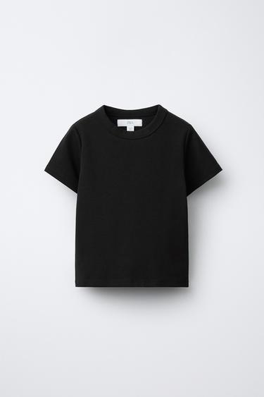 Zara PLAIN INTERLOCK T-SHIRT - Black