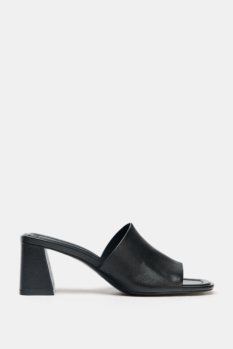LEATHER BLOCK HEEL MULES Black ZARA Singapore