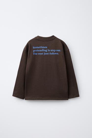 CONTRAST SLOGAN PRINT T-SHIRT - Chocolate by Zara - Image 1