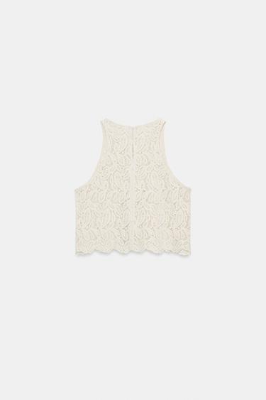 CROCHET CROP TOP - Ecru by Zara - Image 6
