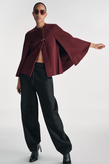 MANTEAU CAPE EN MAILLE - Grenat de Zara - Image 3