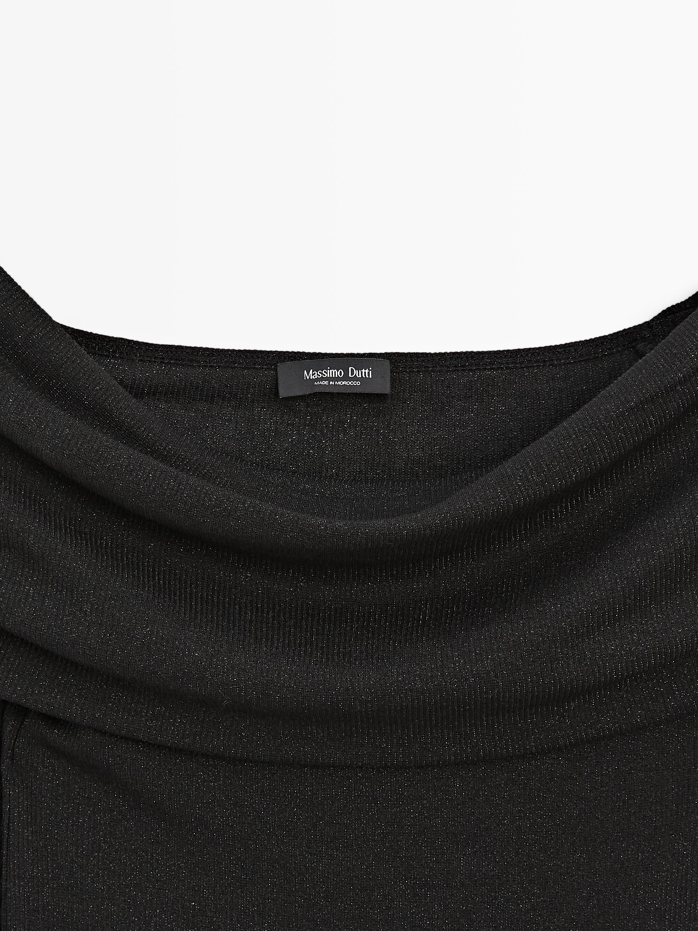 Long-sleeved ribbed T-shirt with metallic finish