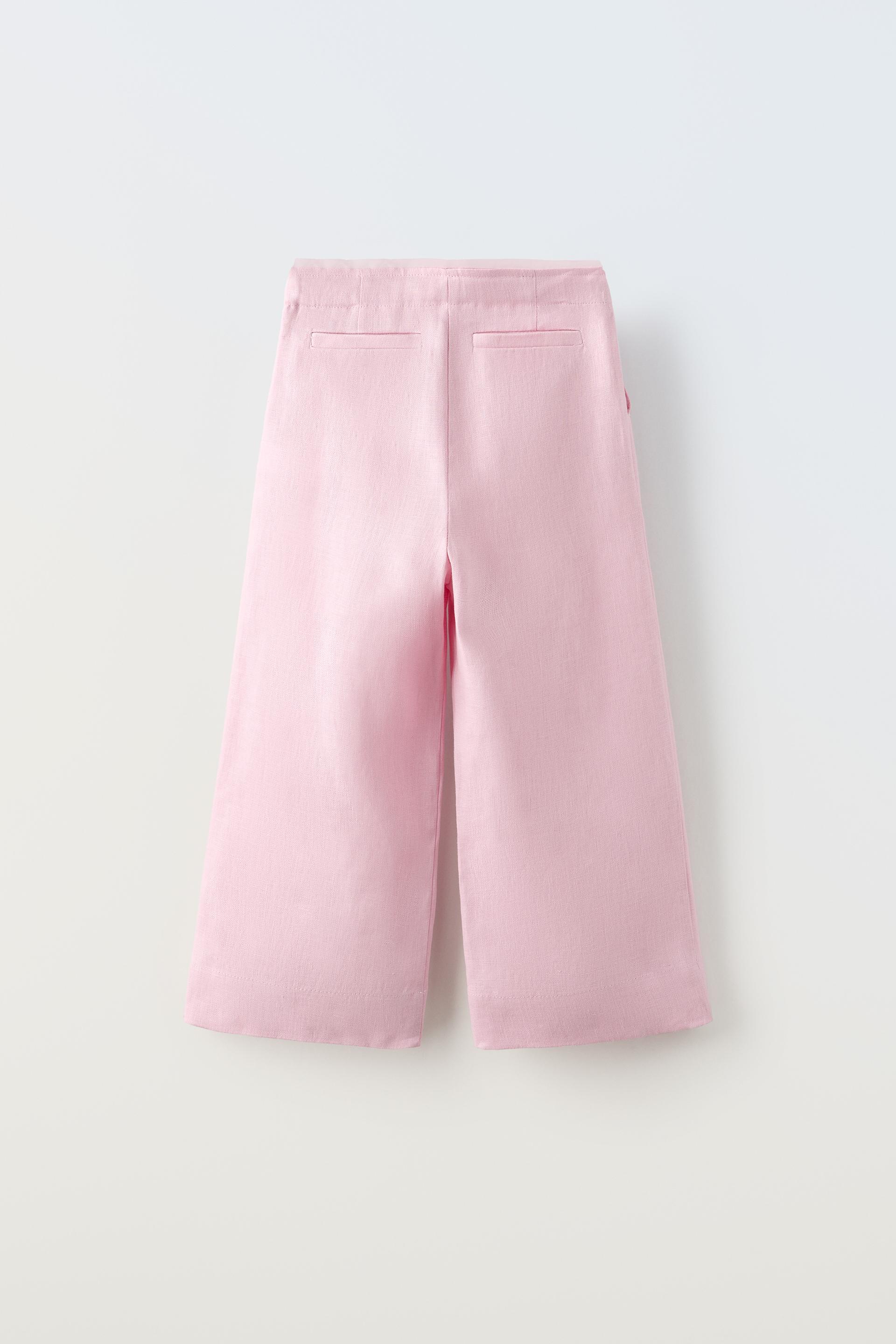 ZARA BNWT Pink Linen Blend Straight Trousers Pants 2754/378 Size