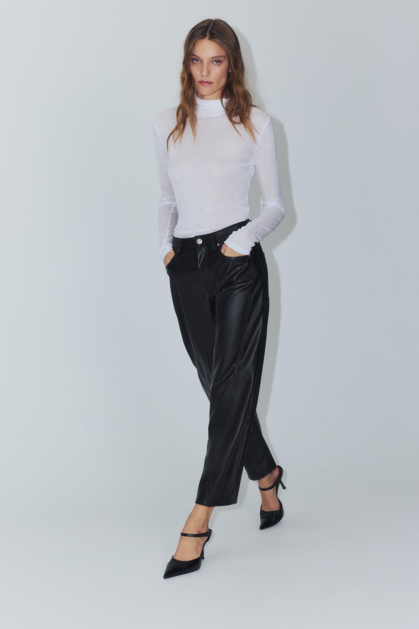 Женские брюки Zara ZW Collection Ankle Faux Leather, цвет: Чёрный