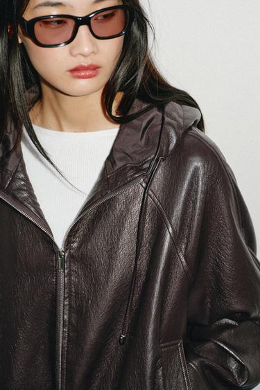 FAUX LEATHER HOODED JACKET - Brown by Zara - Image 3