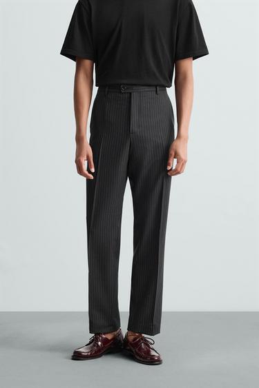 CALÇA DE TERNO COM RISCA DE GIZ - Azul-marinho da Zara