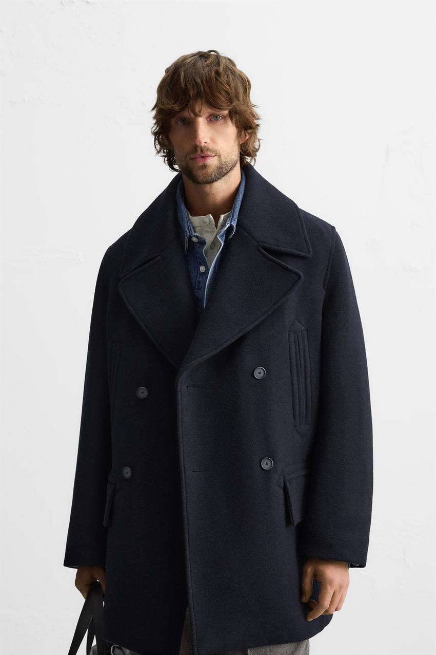 ダブルブレストショート丈コート - ネイビーブルー | ZARA Japan / 日本