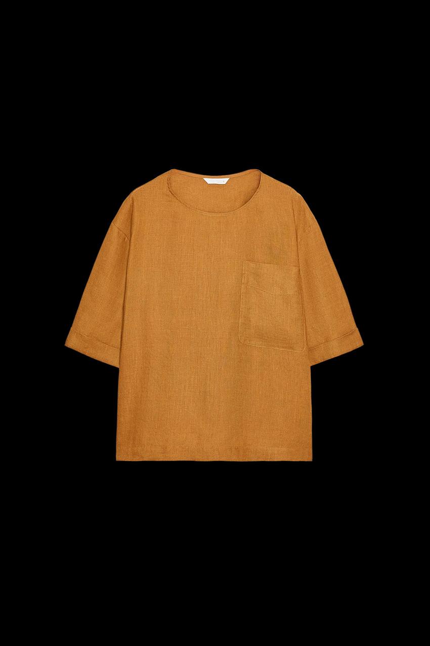 TOP EN LIN MANCHES COURTES ZW COLLECTION
