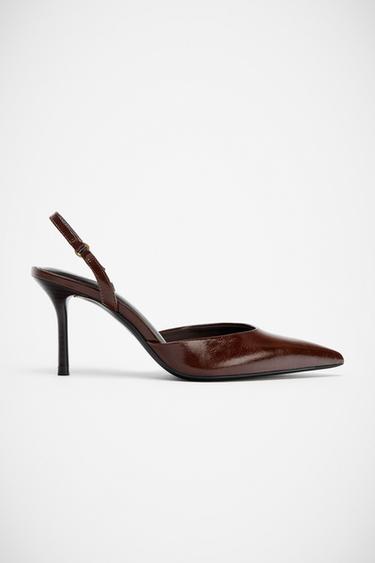 Zara POINTED TOE SLINGBACK HEELS - Brown