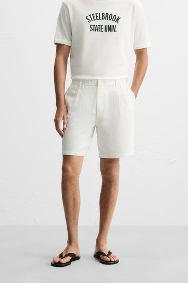 TEXTURED REGULAR FIT BERMUDA SHORTS - White by Zara