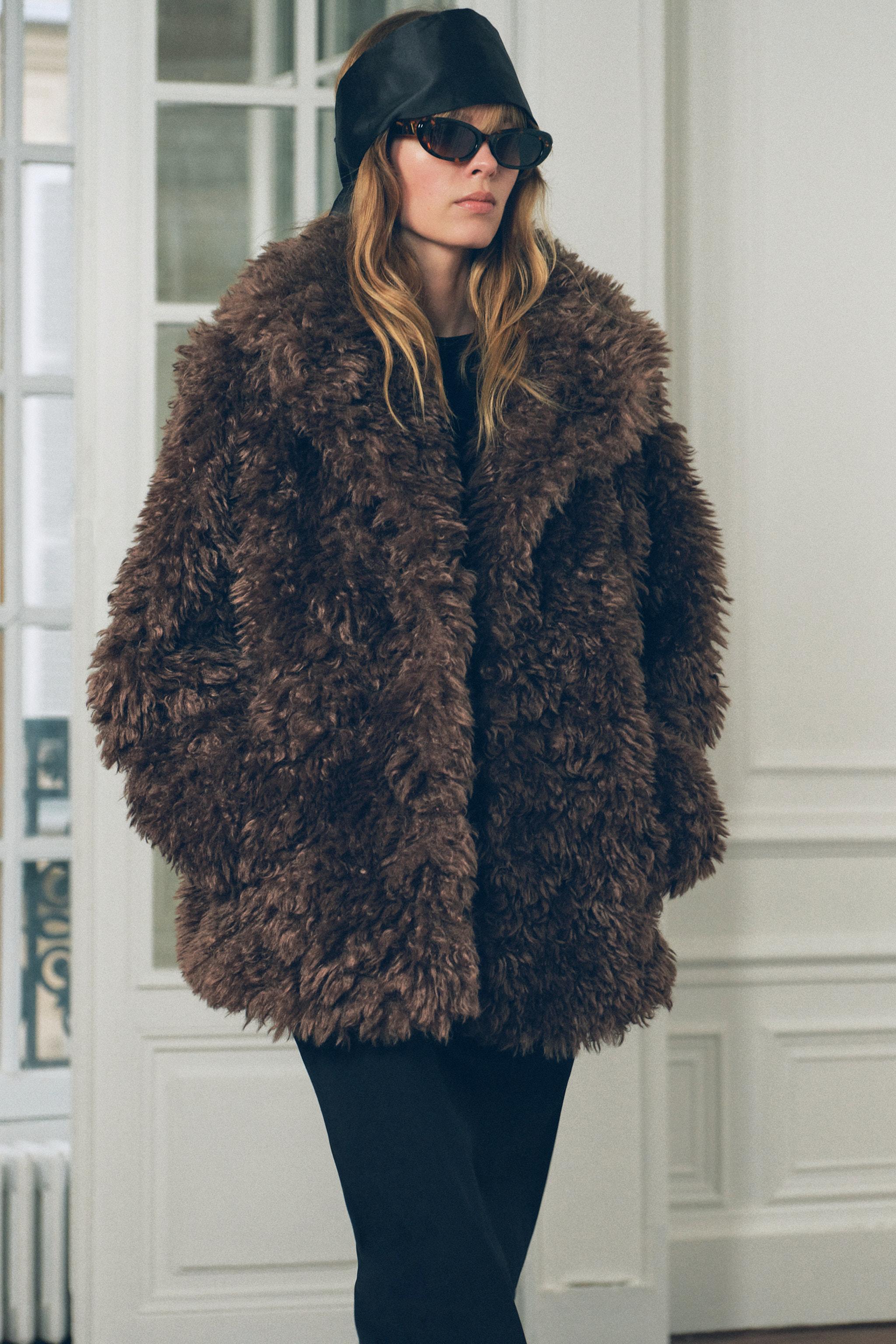 FAUX FUR SHORT COAT ZW COLLECTION Chocolate ZARA Canada