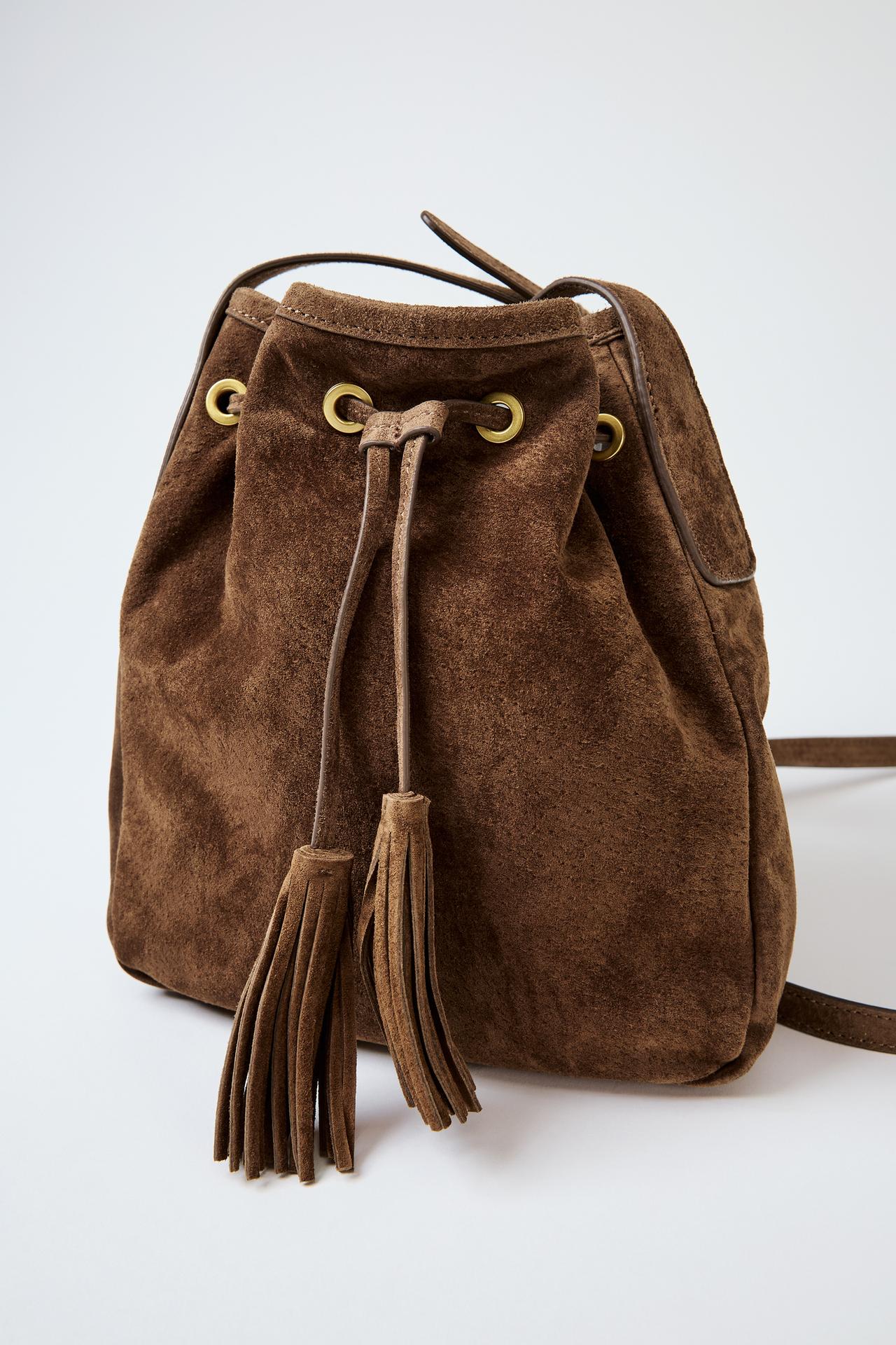 GATHERED LEATHER MINI CROSSBODY BAG — SAND/BROWN