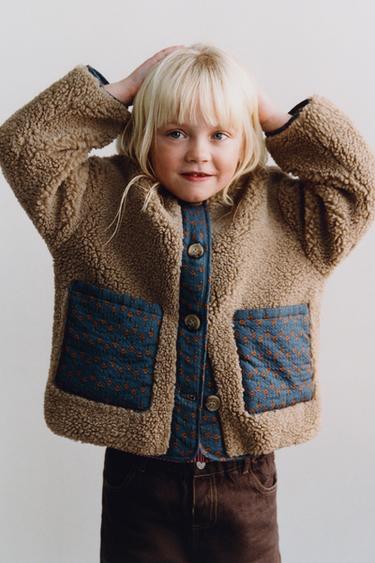 FAUX SHEARLING PATCHWORK FLORAL JACKET - camel by Zara