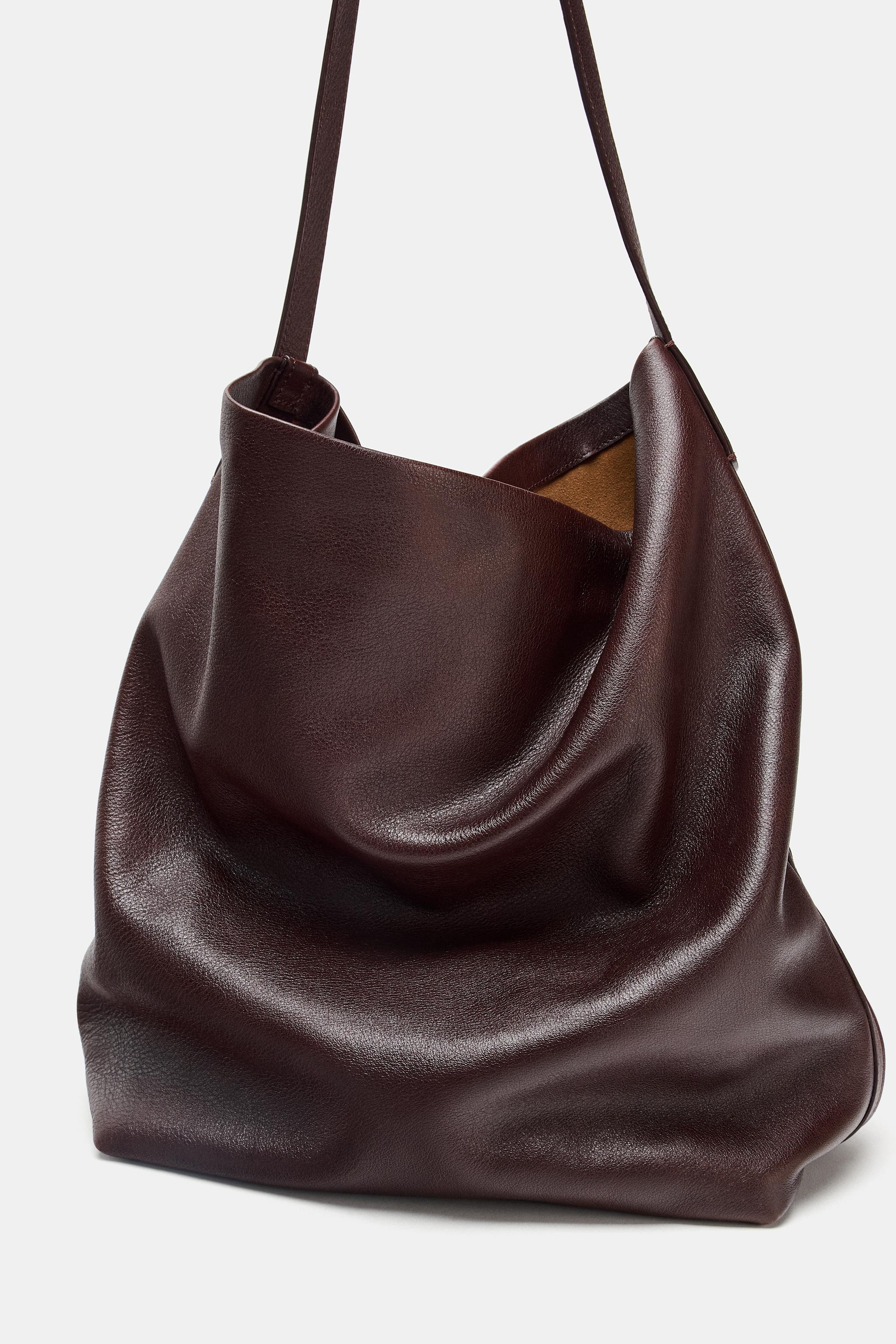 Leather Handle Leather Bucket Bag Zara DOUBLE COMPARTMENT LEATHER