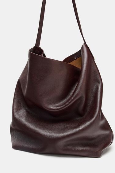 LEATHER DOUBLE COMPARTMENT BUCKET BAG - Burgundy Red by Zara - Image 6
