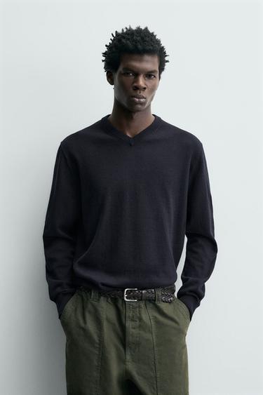 كنزة مزيج قطني - بحري الخاص بـ Zara