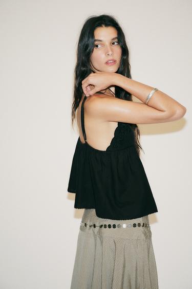 EMBROIDERED TOP - Black by Zara - Image 3