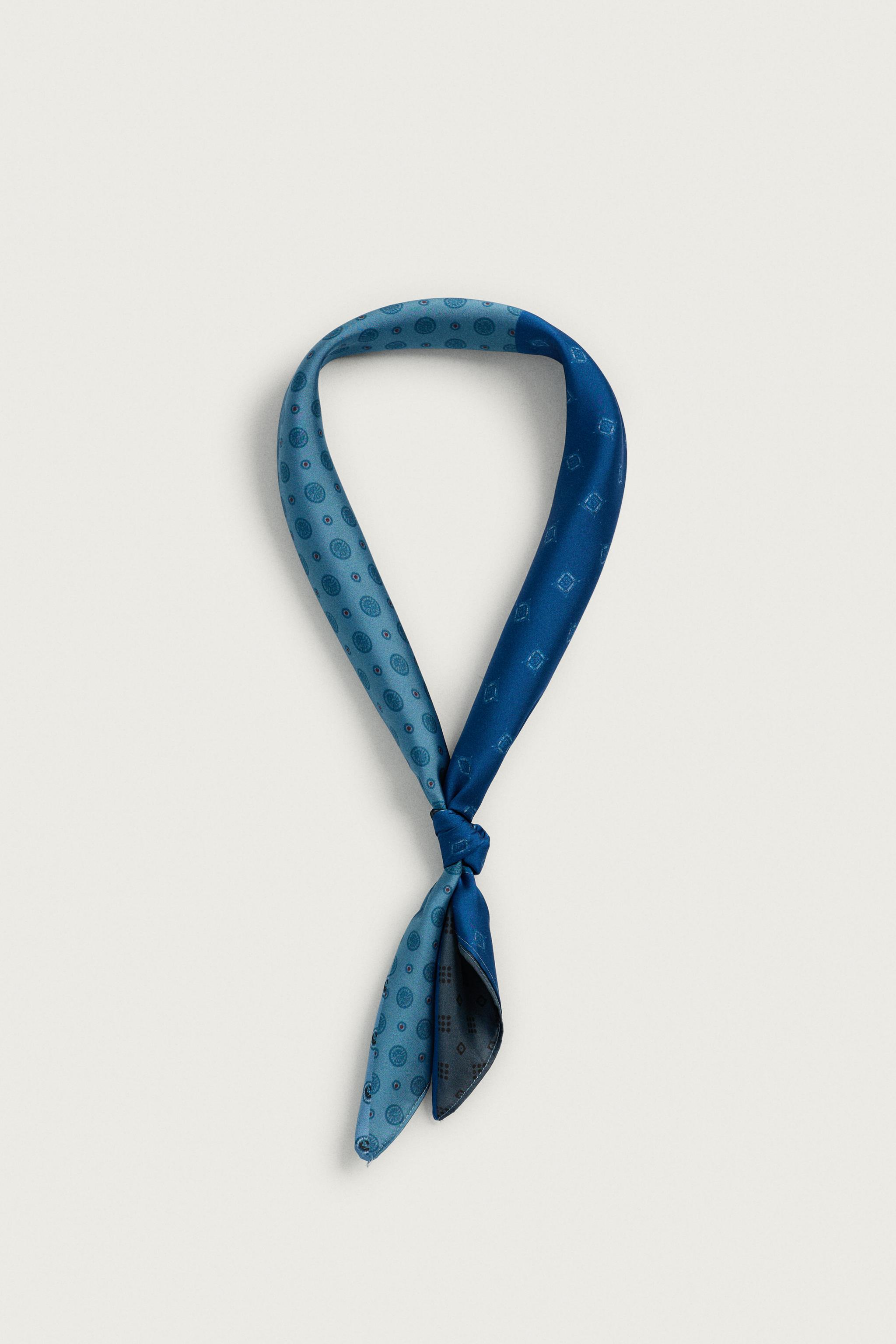 PATCHWORK PRINT SATIN BANDANA — Blue