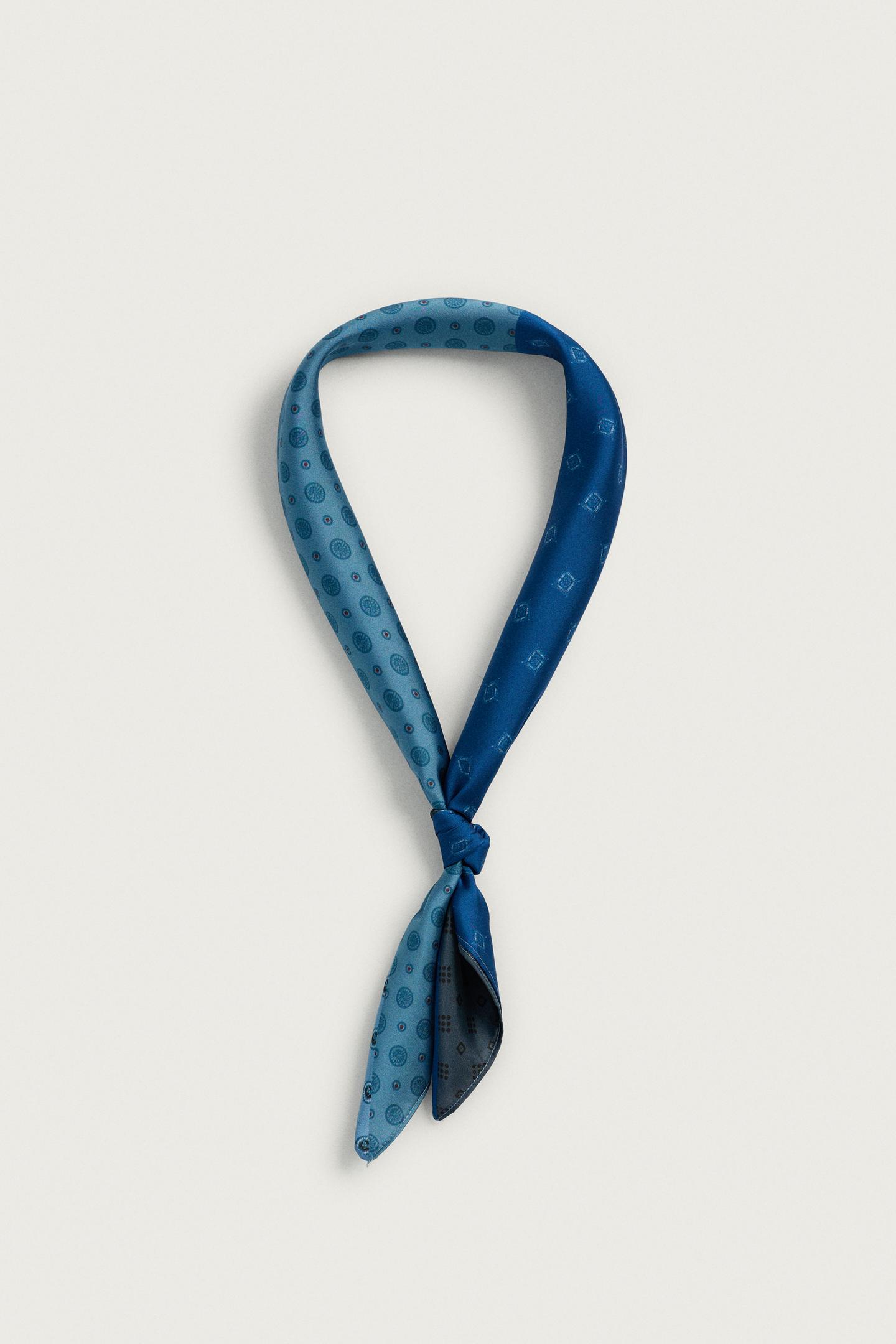 Мужские аксессуары Zara Patchwork Print Satin Bandana, цвет: Синий — фото 2