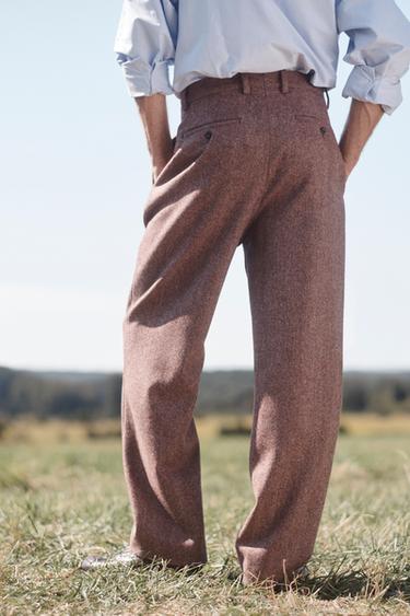 LIMITED EDITION HERRINGBONE WOOL TROUSERS - Burgundy by Zara - Image 3