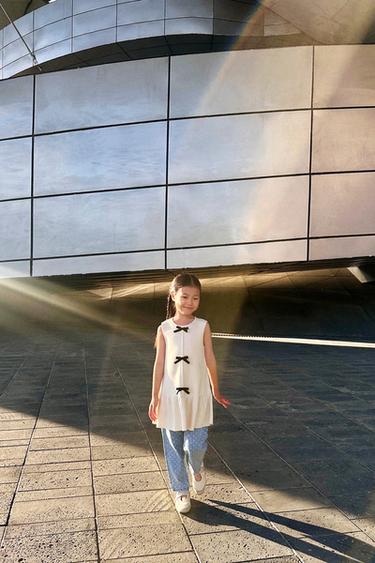 POLKA DOT DENIM PAPERBAG TROUSERS - Mid-blue by Zara