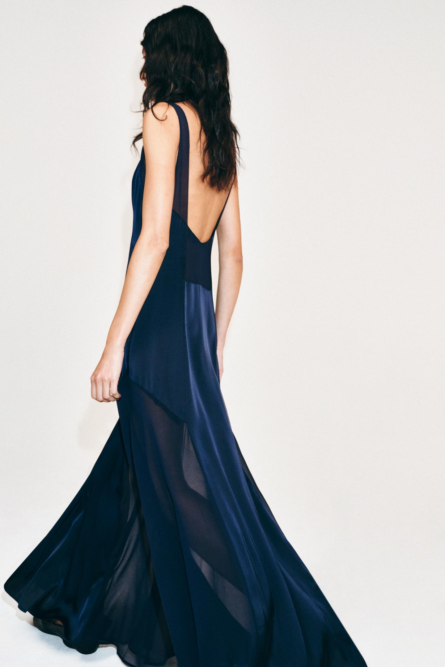 Женское платье Zara ZW Collection Satin Maxi, цвет: Тёмно-синий — фото 3