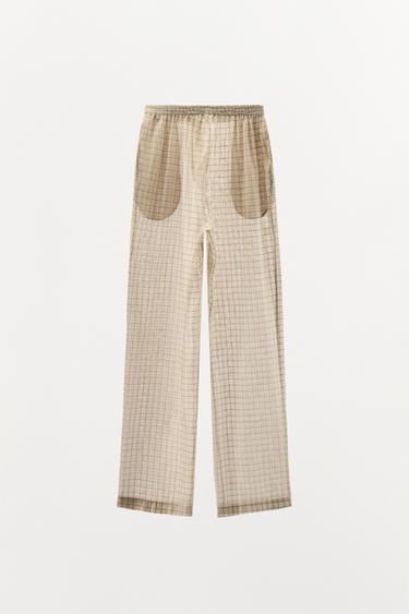 PANTALON DE PYJAMA À CARREAUX - Écru de Zara - Image 3