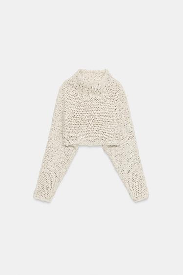 CROPPED KNIT JUMPER WITH INTERTWINED RIBBON - Ecru by Zara - Image 5