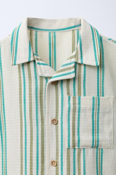 CHEMISE À RAYURES TEXTURÉE - Écru / Bleu de Zara - Image 2