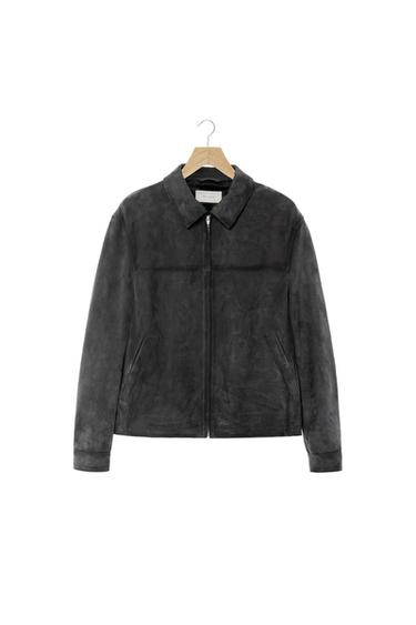 REGULAR FIT SUEDE LEATHER JACKET - Anthracite grey by Zara