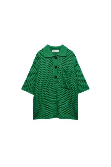 MESH KNIT POLO SWEATER