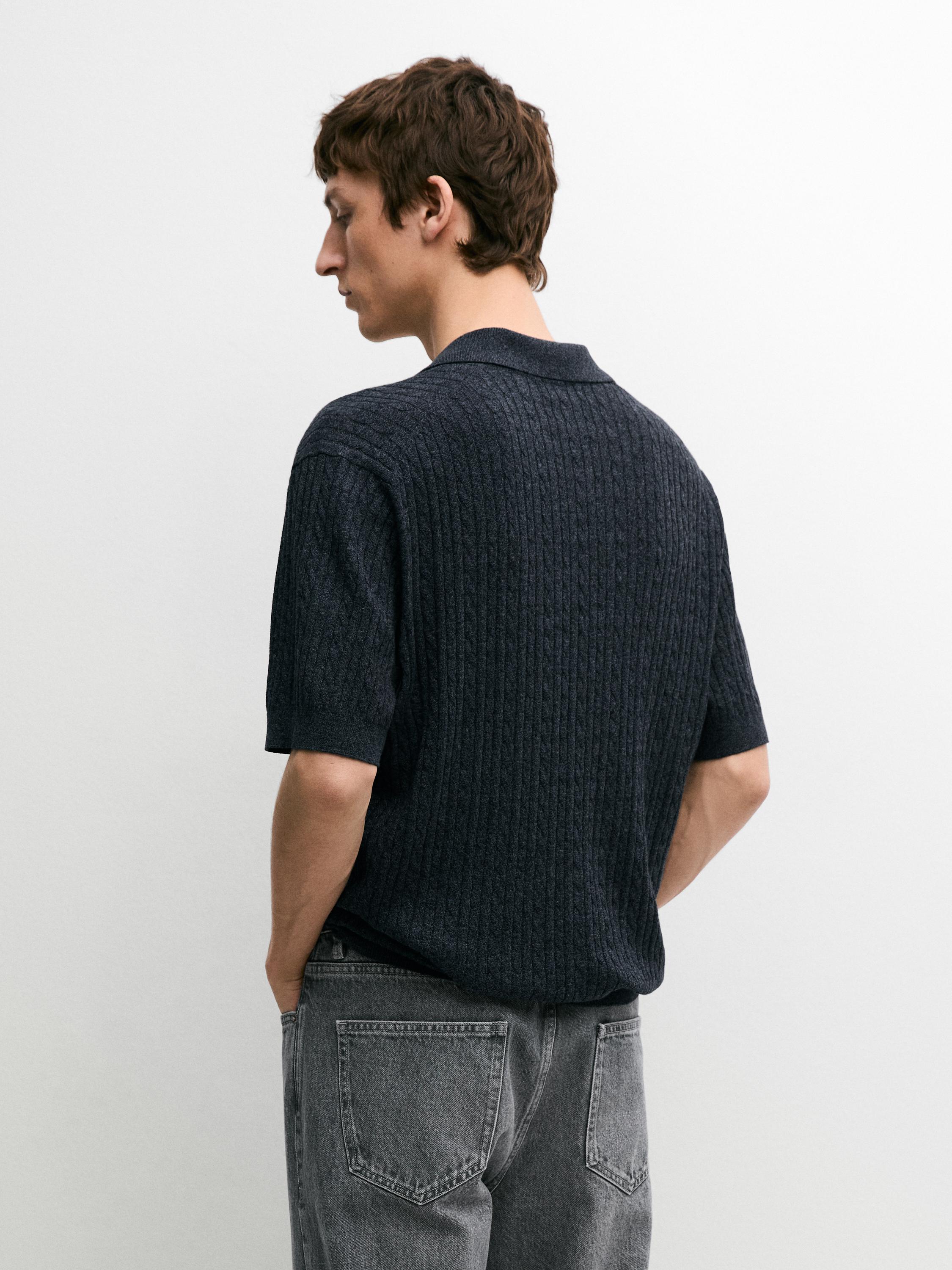 Polo en maille à manches courtes détail tressé