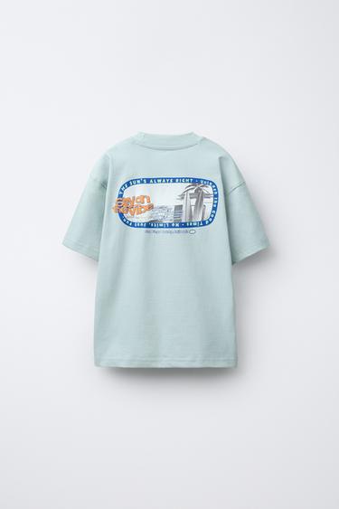 T-SHIRT WITH RAISED SLOGAN - Sea green by Zara - Image 1