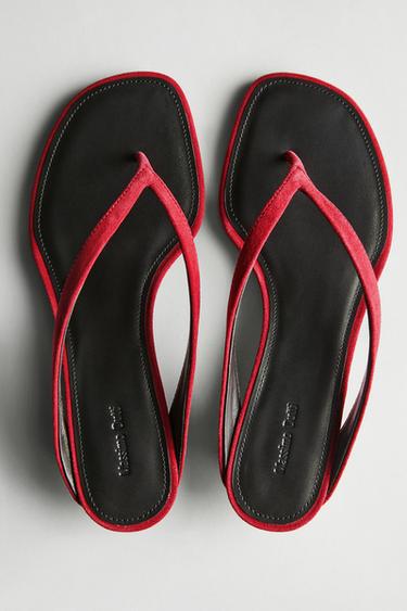 Zara Mid-heel sandals with toe divider - Red - Image 0