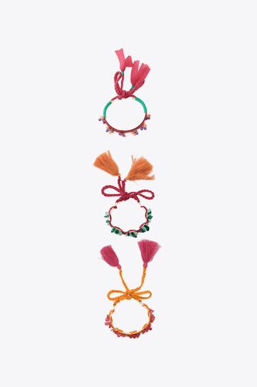 Zara 3-PACK OF RIGID FABRIC AND STONE BRACELETS - Multicolored