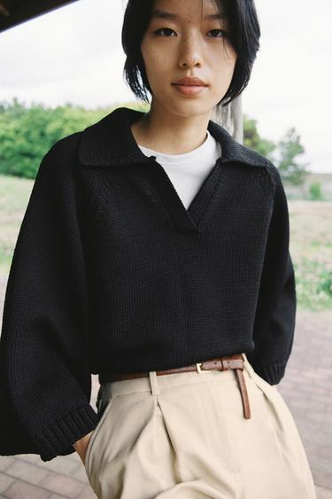 V-NECK KNIT JUMPER - Black by Zara