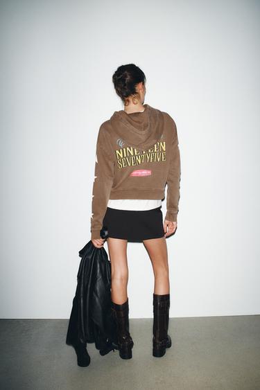 SLOGAN PRINT HOODIE - Brown by Zara - Image 5