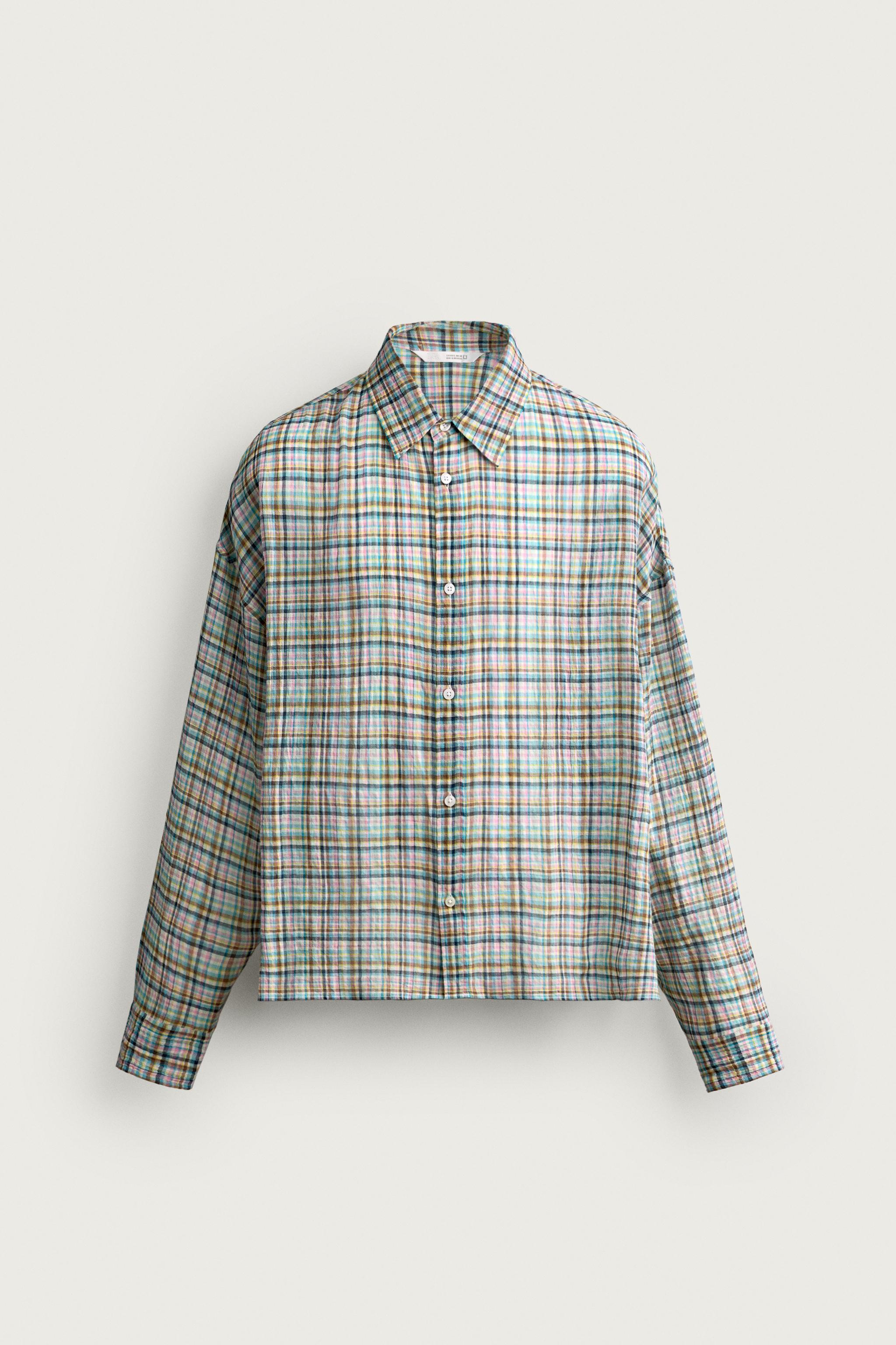 RELAXED FIT PLAID SHIRT — Multicolored