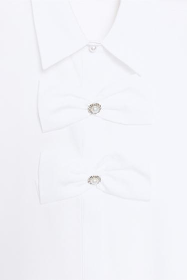 CHEMISE EN POPELINE À NŒUDS ET PERLES - Blanc de Zara - Image 8