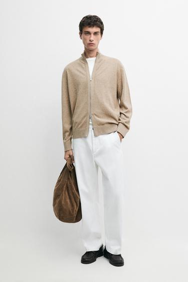Wool blend cardigan with zip detail — Beige / Green 1