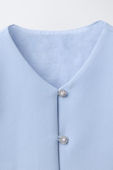 TOP BOUTON BIJOU - Bleu / Lavande de Zara - Image 2