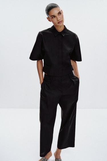 PANTALON À PINCES POPELINE - Noir de Zara - Image 2