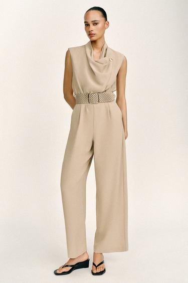 JUMPSUIT WITH BELT - Sand by Zara