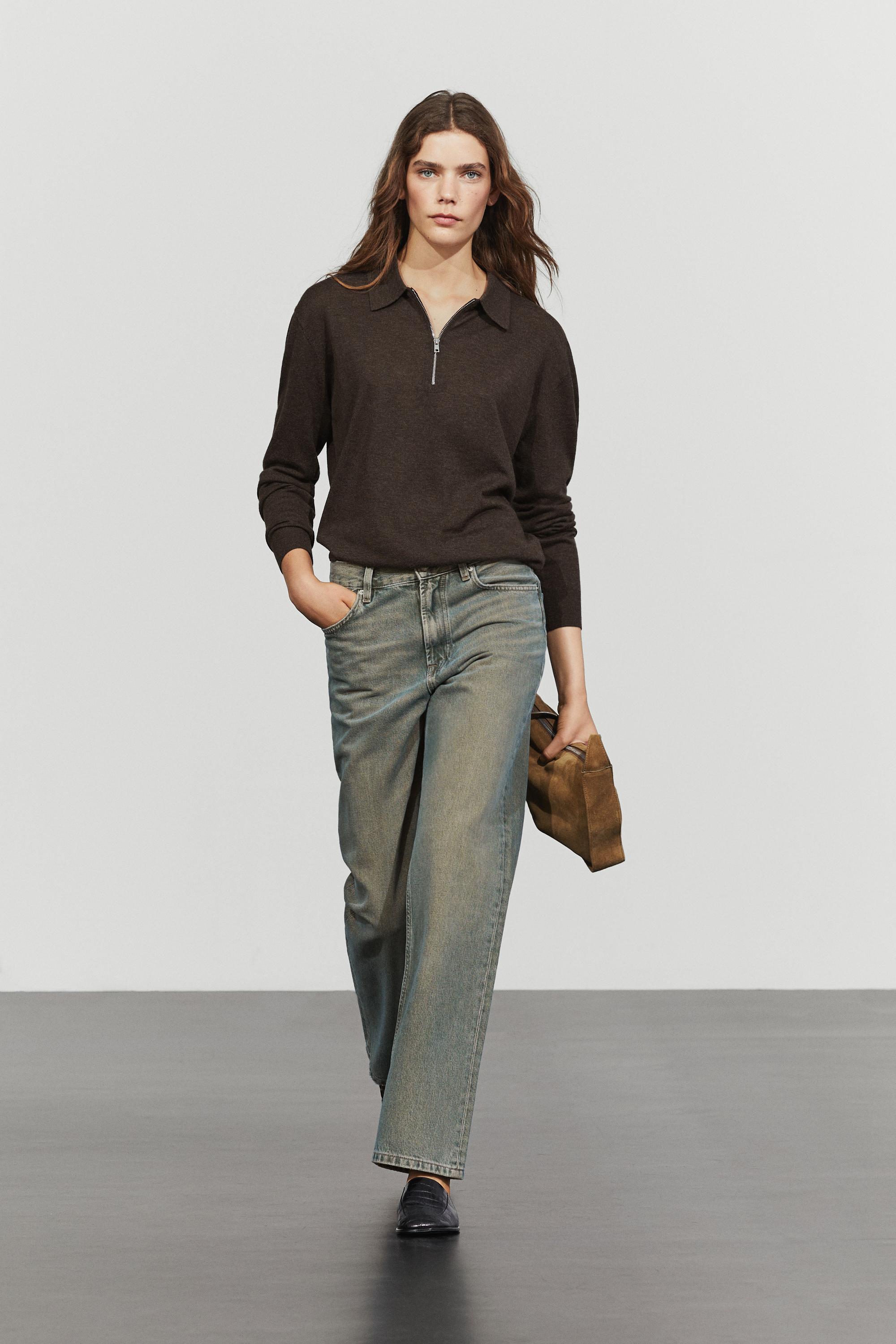 Wool blend quarter-zip knit sweater