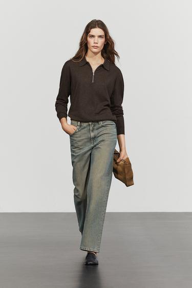 Zara Wool blend quarter-zip knit sweater - Chocolate brown - Image 0
