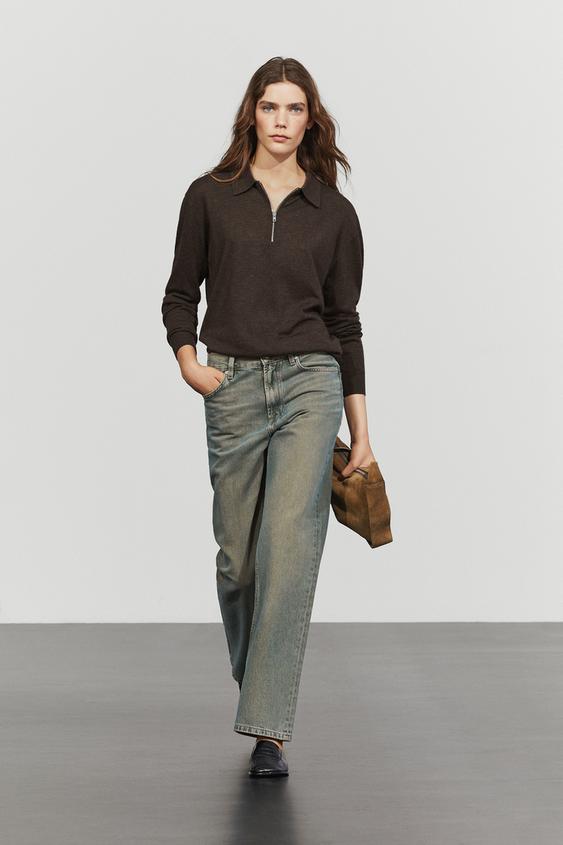 Zara Wool blend quarter-zip knit sweater - Chocolate brown - Image 0